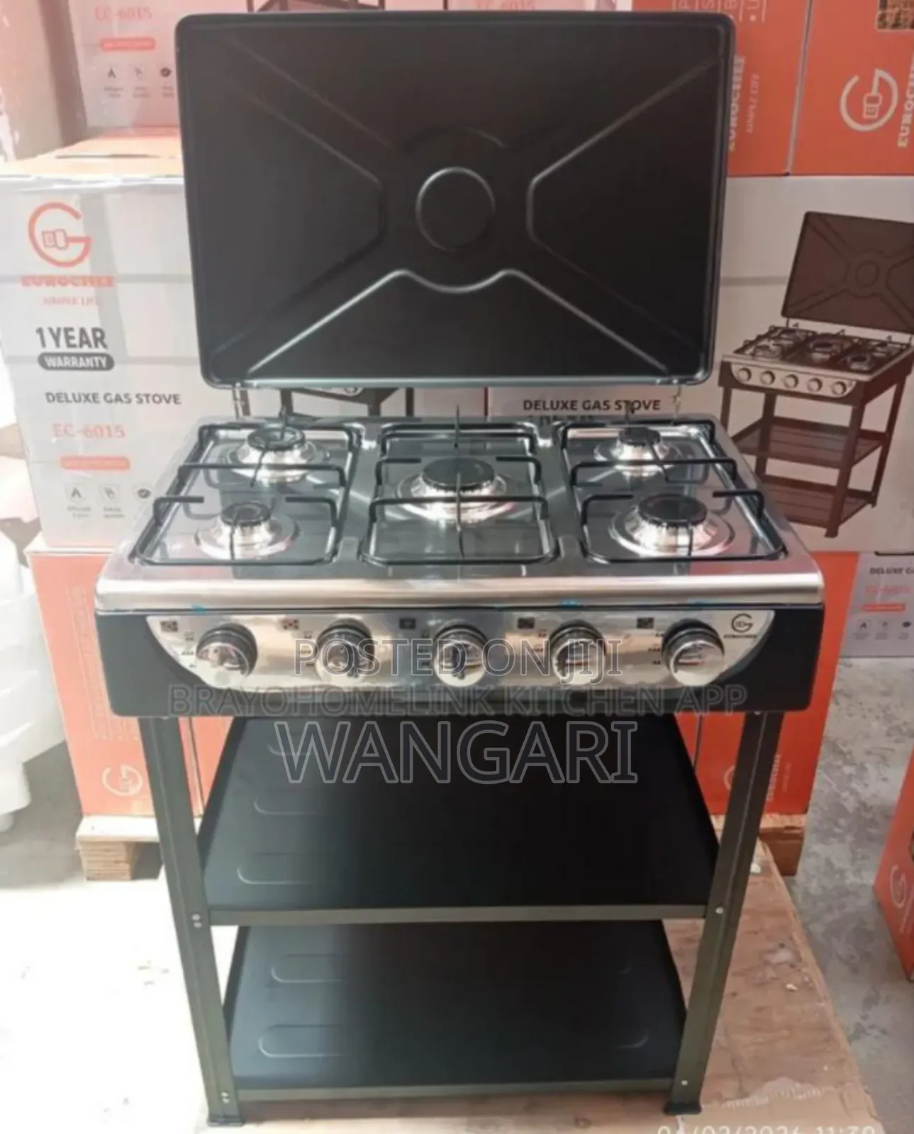 Assembled Eurochef 5burner With Shelves. Standing Cooker
