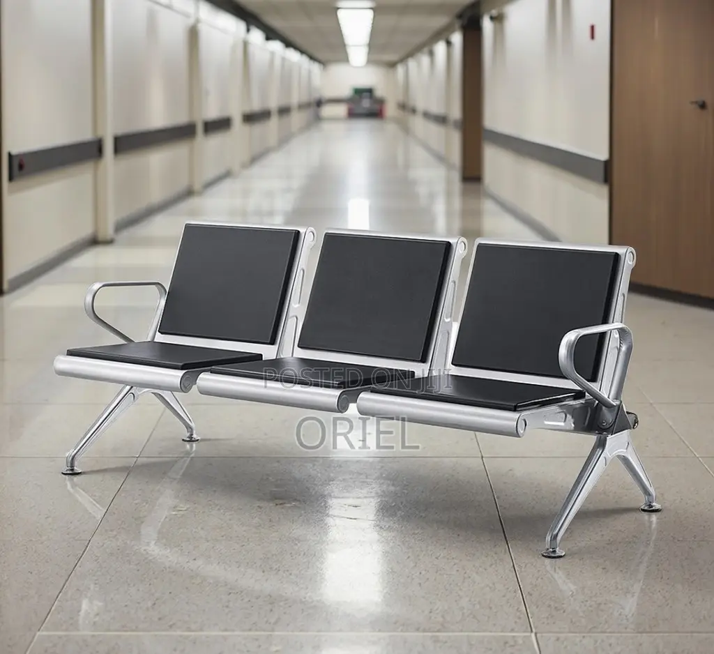 Office Bench : Comfy Leather Padded 3-Seater Office Waiting Bench