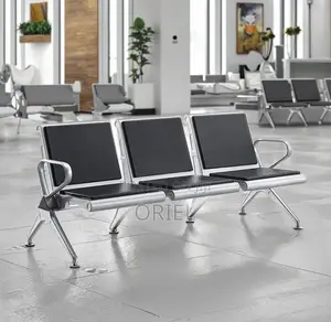 Office Bench : Comfy Leather Padded 3-Seater Office Waiting Bench