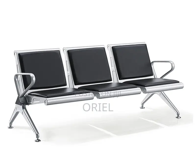 Office Bench : Comfy Leather Padded 3-Seater Office Waiting Bench