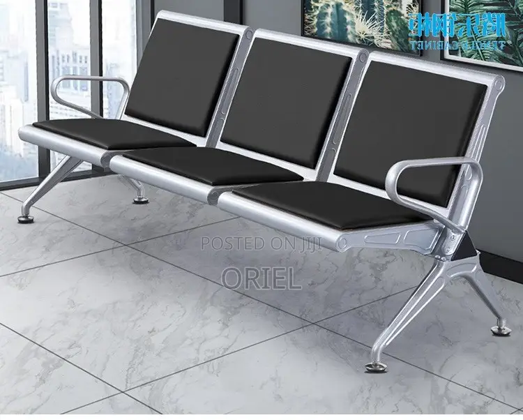 Office Bench : Comfy Leather Padded 3-Seater Office Waiting Bench