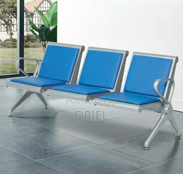 Office Bench : Comfy Leather Padded 3-Seater Office Waiting Bench