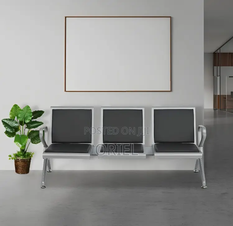 Office Bench : Comfy Leather Padded 3-Seater Office Waiting Bench