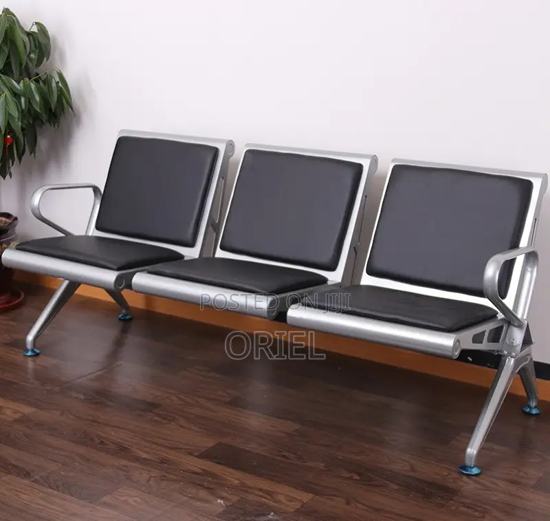 Office Bench : Comfy Leather Padded 3-Seater Office Waiting Bench