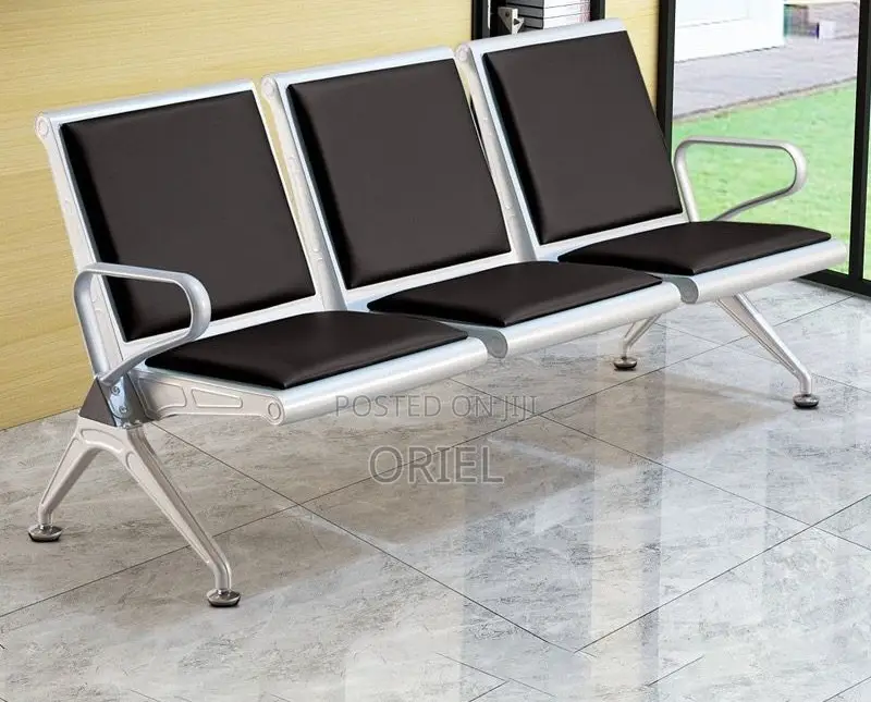 Office Bench : Comfy Leather Padded 3-Seater Office Waiting Bench