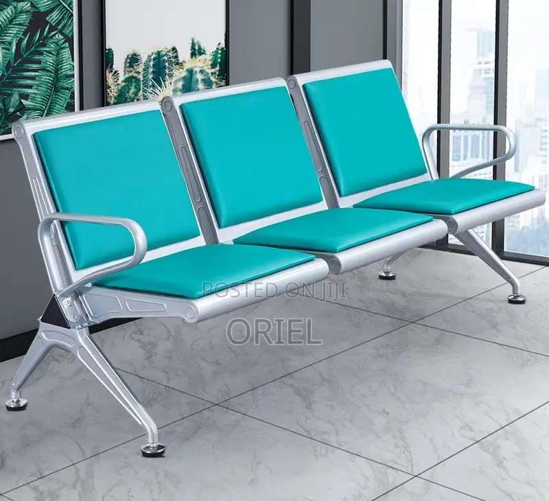 Office Bench : Comfy Leather Padded 3-Seater Office Waiting Bench