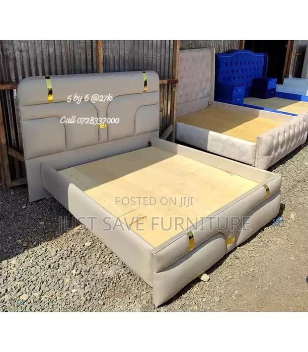 5x6 Upholstered Bed With Gold Accents – Elegant Durable Design