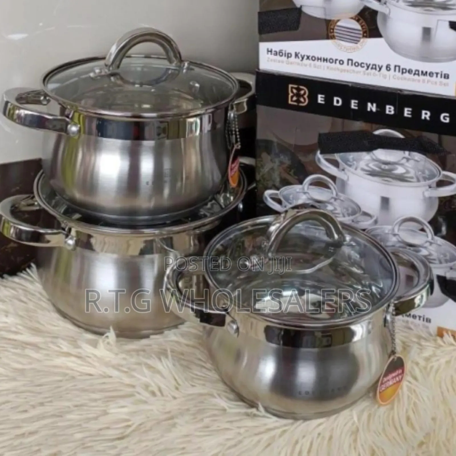 Edenburg 6‐Pc Ss Cookware Set – Pots Lids Included