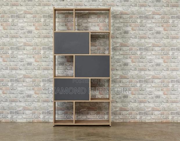 5 Tier Display Shelf–Modern Bookcase With 3 Push to Open Cabinets