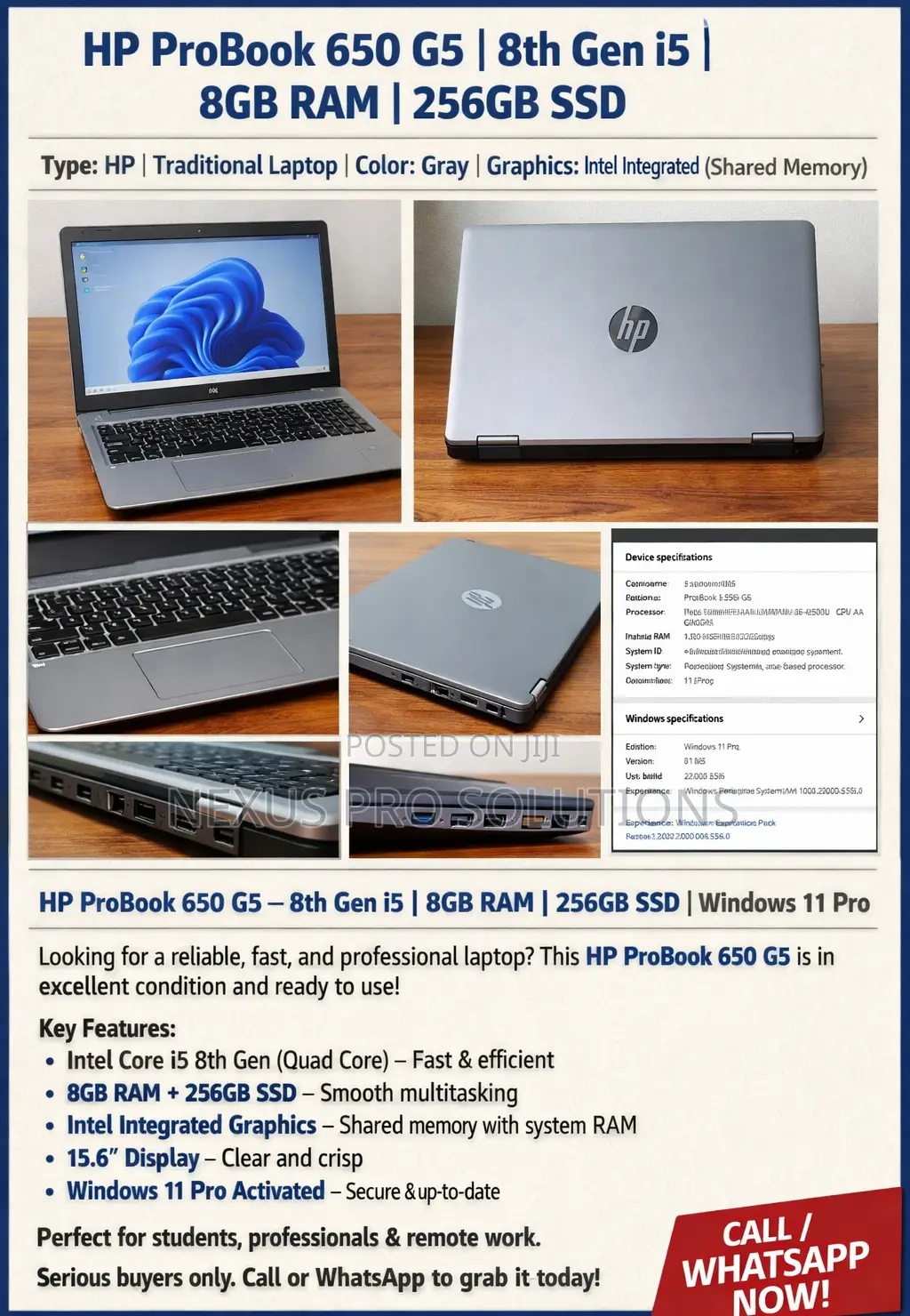 Laptop HP 650 G5 8GB Intel Core i5 SSD 256GB