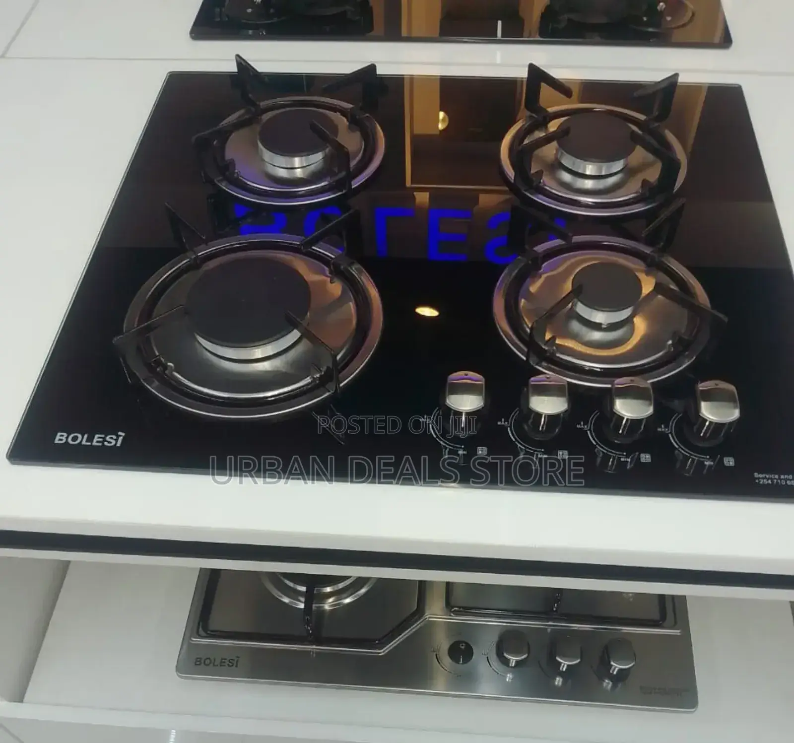Bolesi Hob 4 Burners Inbuilt Gas Glass Hod