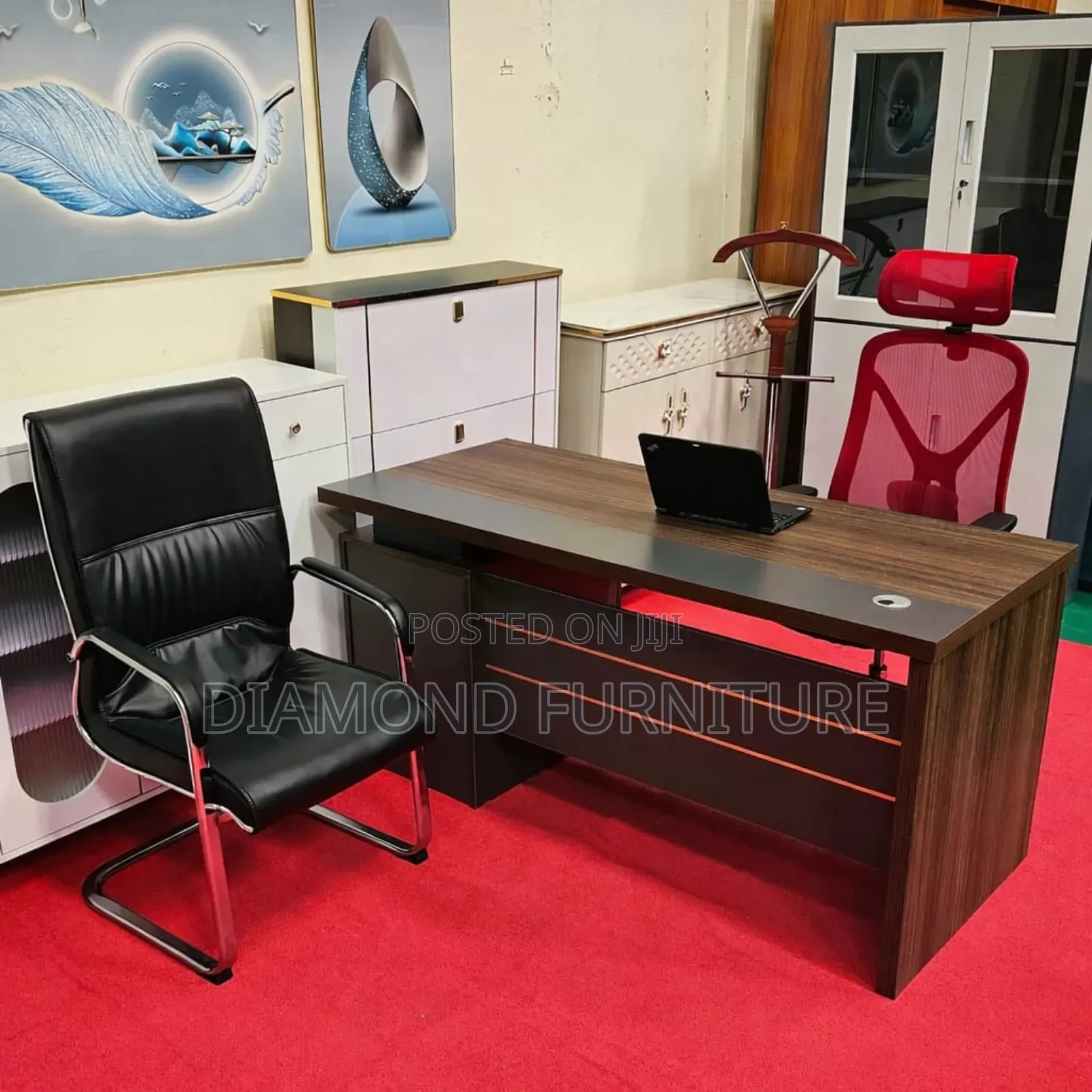 1.6m Executive Office Desk With Side Cabinet Cable Port .