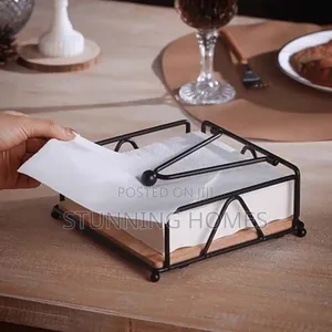 Metallic Serviettes Holder With a Wooden Base