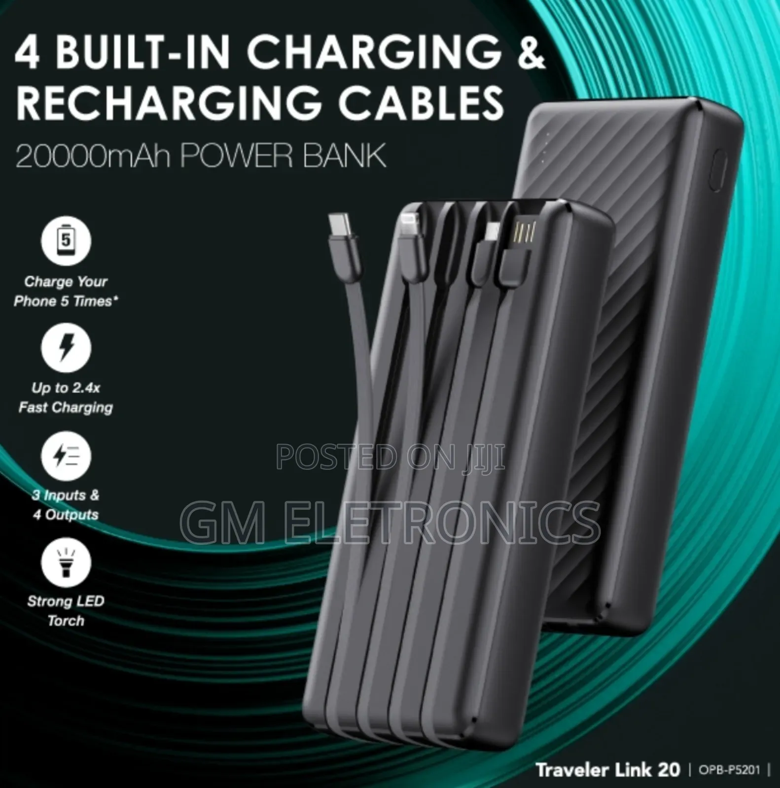 Oraimo 20000mah Power Bank With Attached Cable-5201