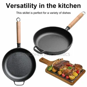 Thickened Cast Iron Frying Pan With Bamboo Lid