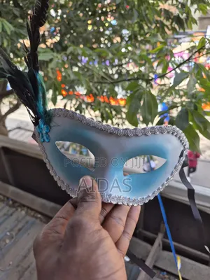 Elegant Blue Silver Masquerade Mask With Feathers – Party Mask