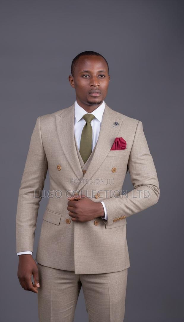 Custom Made Beige Double Breasted Suit - main view