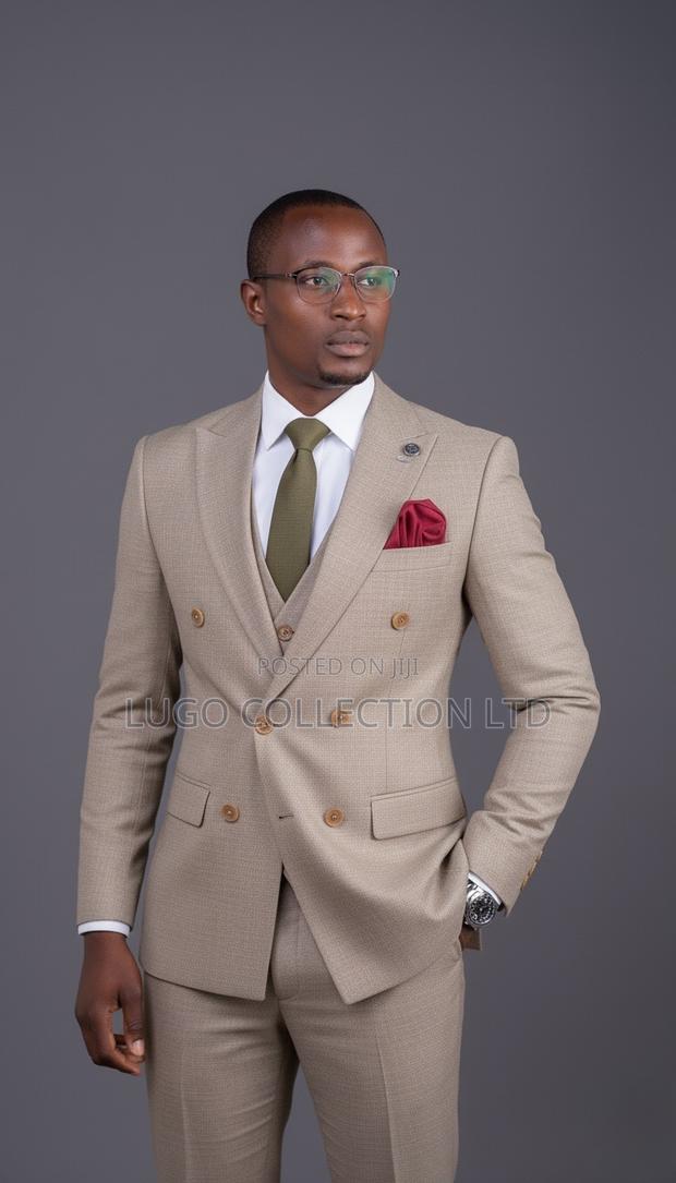 Custom Made Beige Double Breasted Suit - thumbnail 2