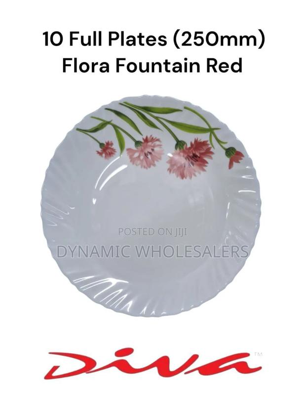 10 Diva Glass Full Plates
Floral Fountain Red