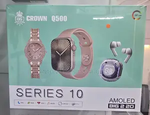Crown Q500 Series 10 Smartwatch Set, Bluetooth Watch, Wireless Earbuds