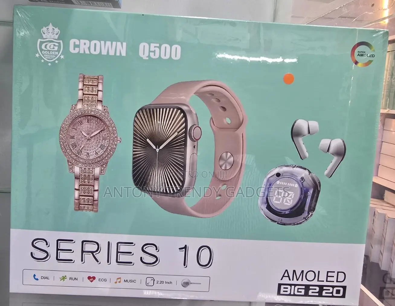 Crown Q500 Series 10 Smartwatch Set, Bluetooth Watch, Wireless Earbuds