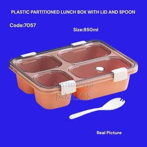 Plastic Partitioned Lunch Box With Lid Spoon – Bn - thumbnail 2