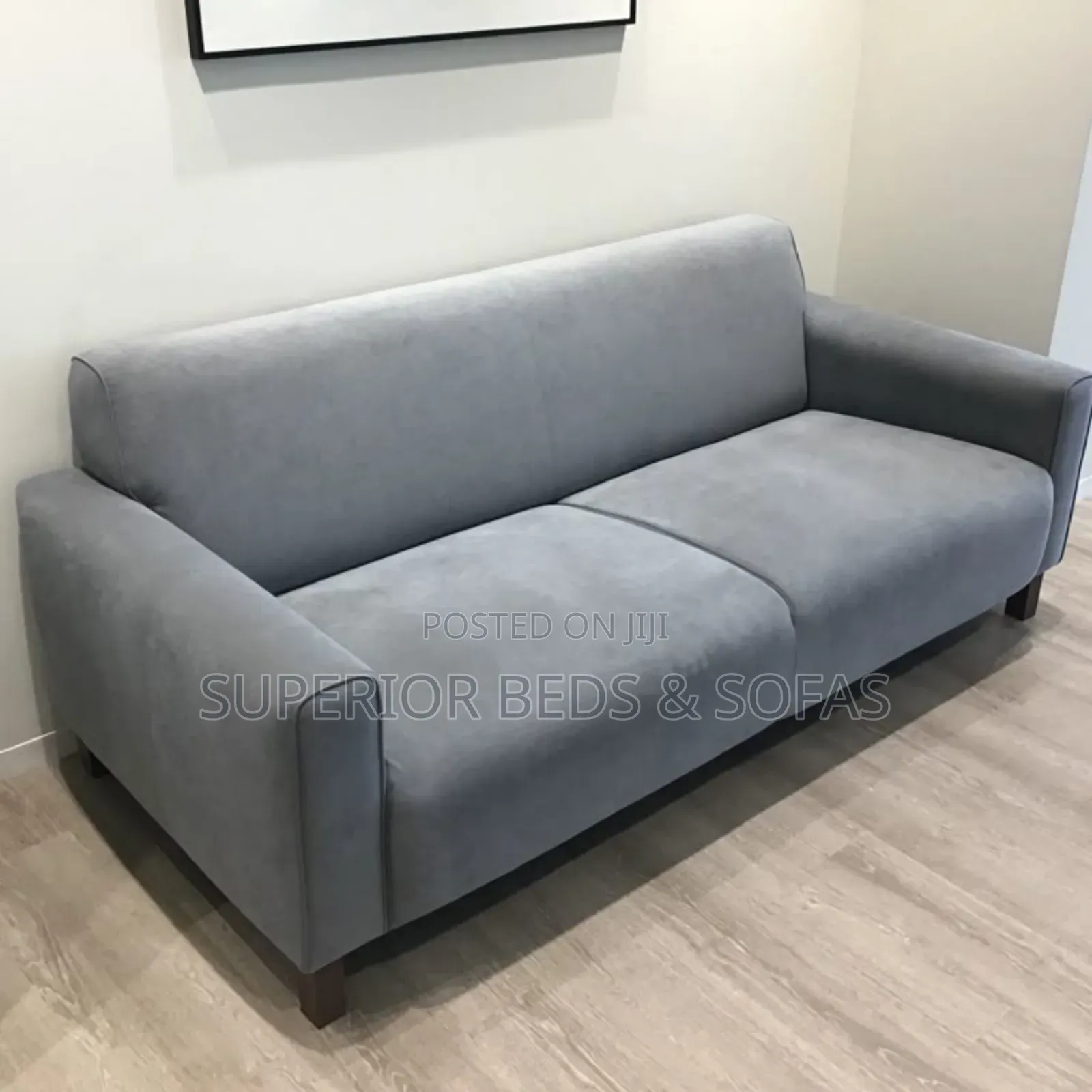 Modern Minimalist Grey Fabric Three Seater Sofa