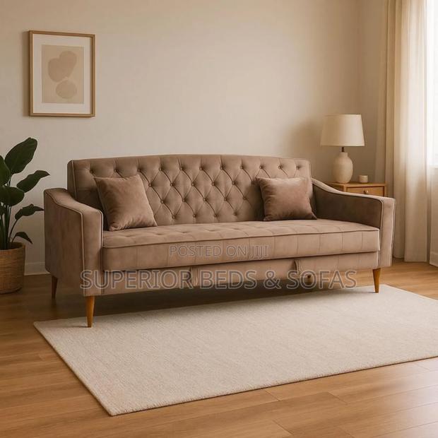 Beige Tufted Three Seater Sofa Free Delivery/Pay on Delivery - main view