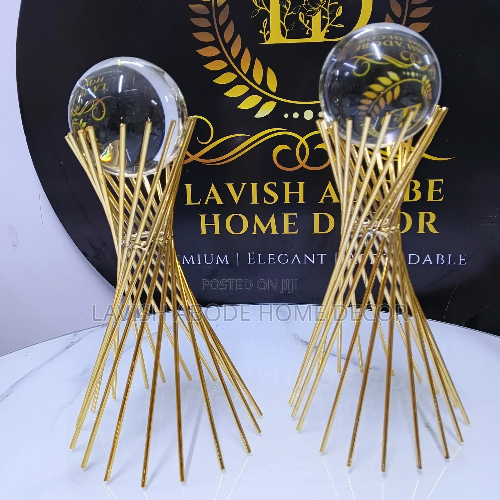 Decorative Gold Metallic Stand With Clear Crystal Ball