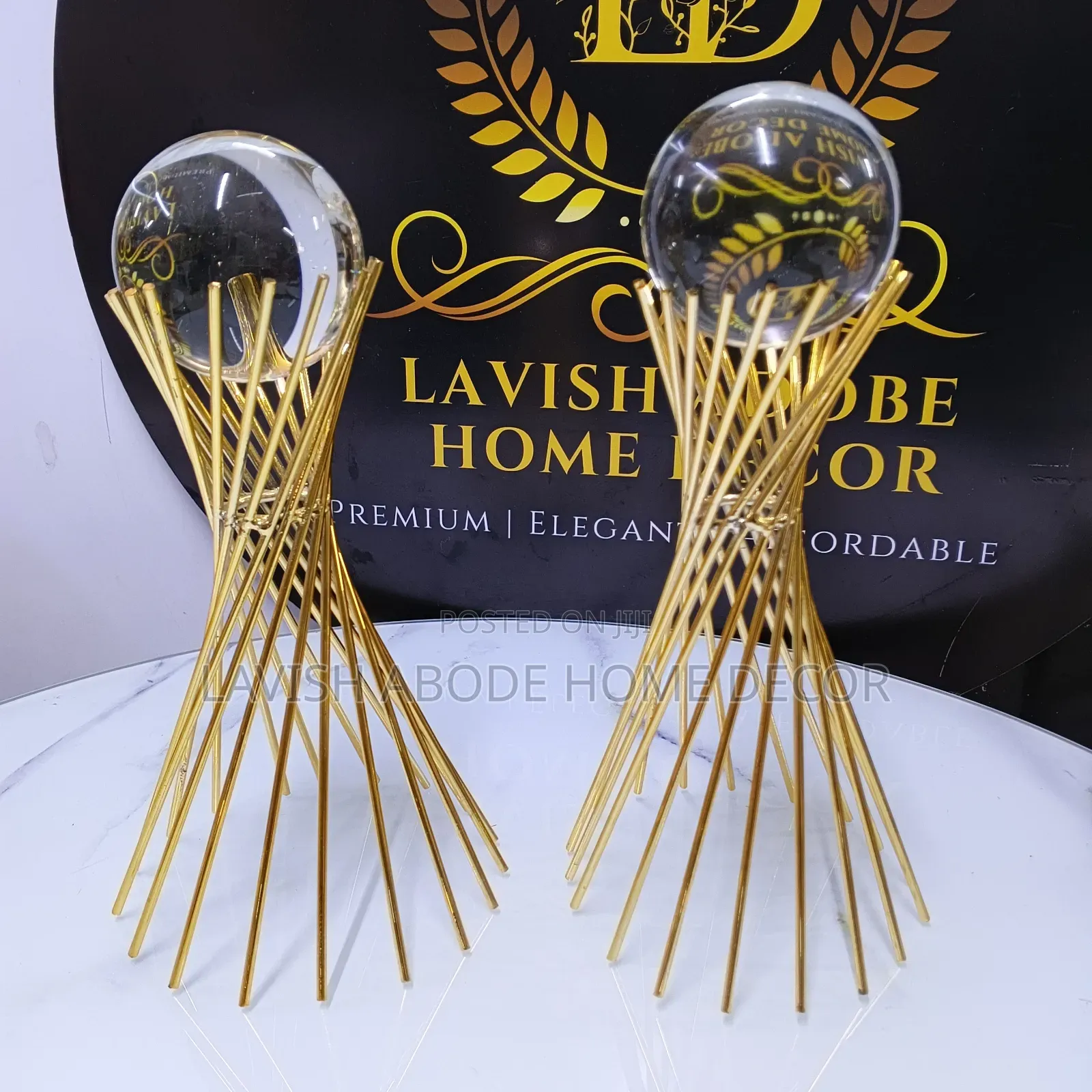 Decorative Gold Metallic Stand With Clear Crystal Ball