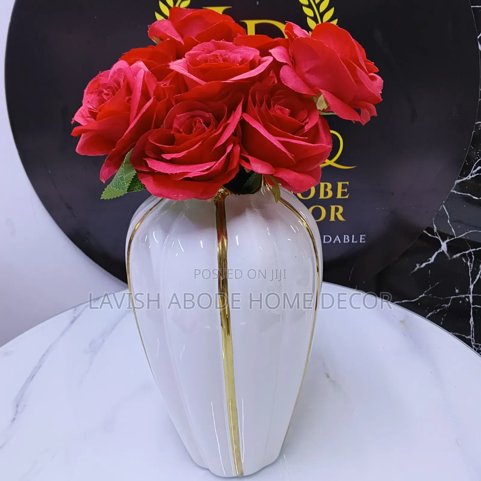White Flower Vase With Gold Details Large Classy Elegant