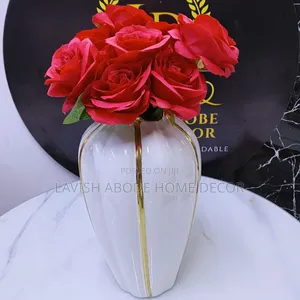 White Flower Vase With Gold Details Large Classy Elegant