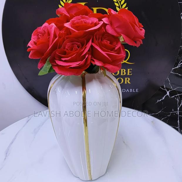 White Flower Vase With Gold Details Large Classy Elegant