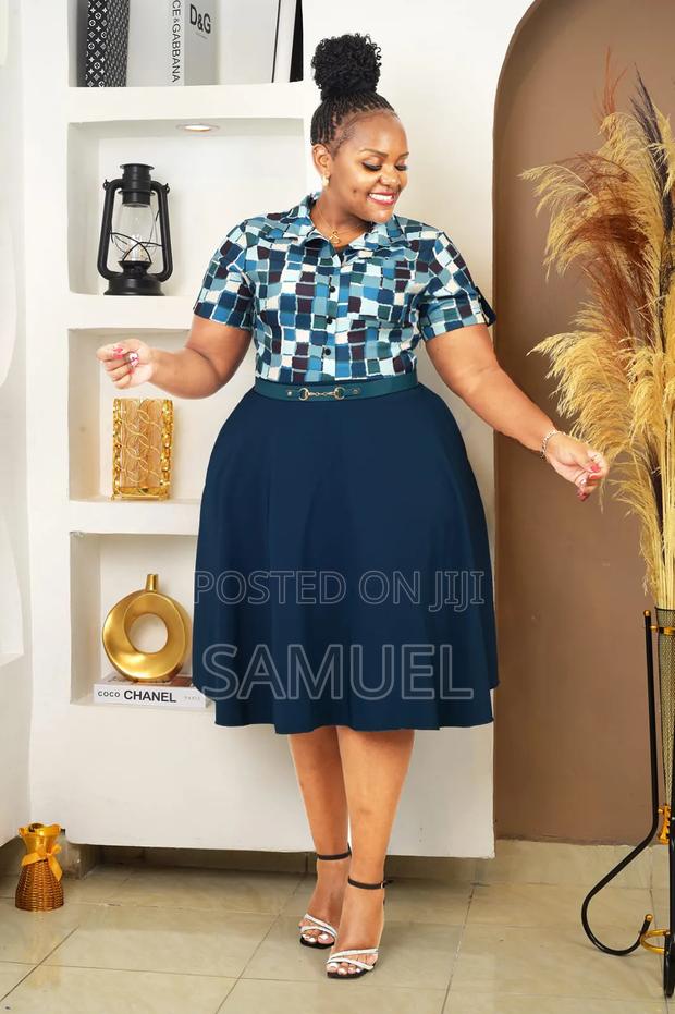 Elegant Patterned Belted Flare Dress - thumbnail 3