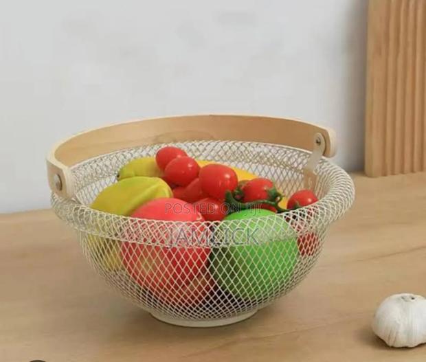 29cm Brim Rounded Mesh Fruit Basket With Bamboo Handle - Pm - thumbnail 5