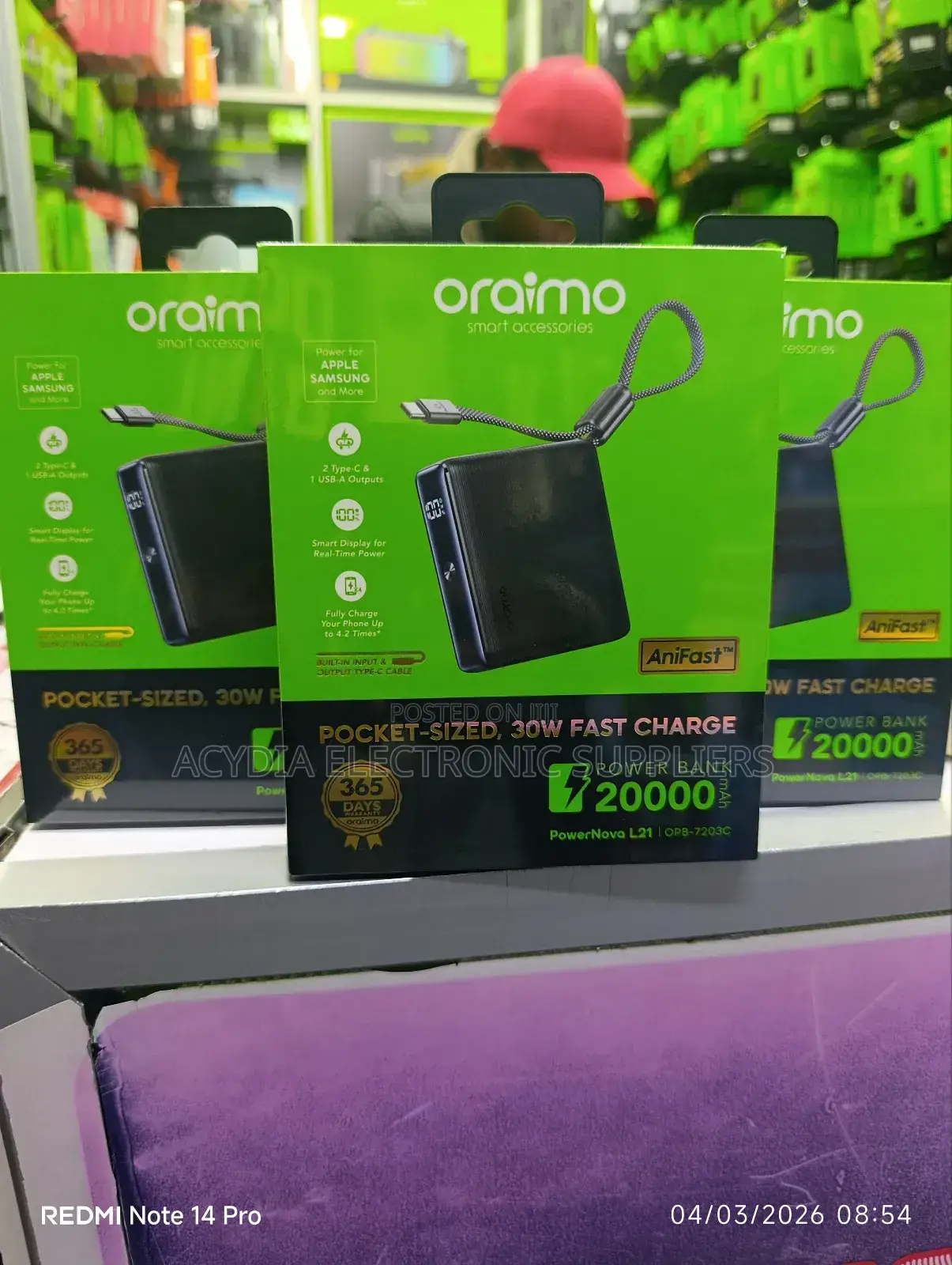Oraimo Powernova L21 Opb-7203c 30w Pocket Size Power Bank