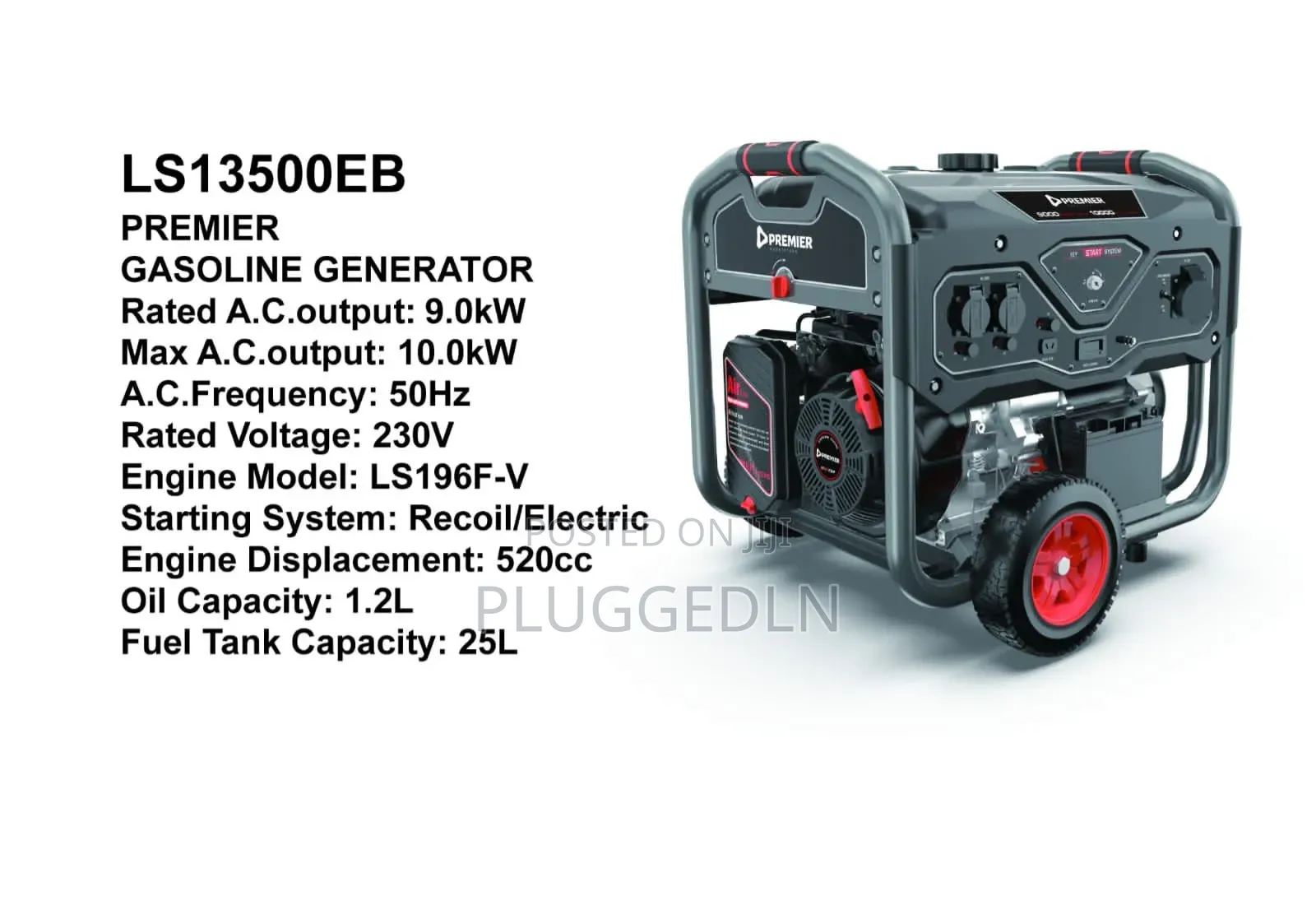 Premier Gasoline Generator, Model Ls13500eb. Maximum Output 10.0kw.