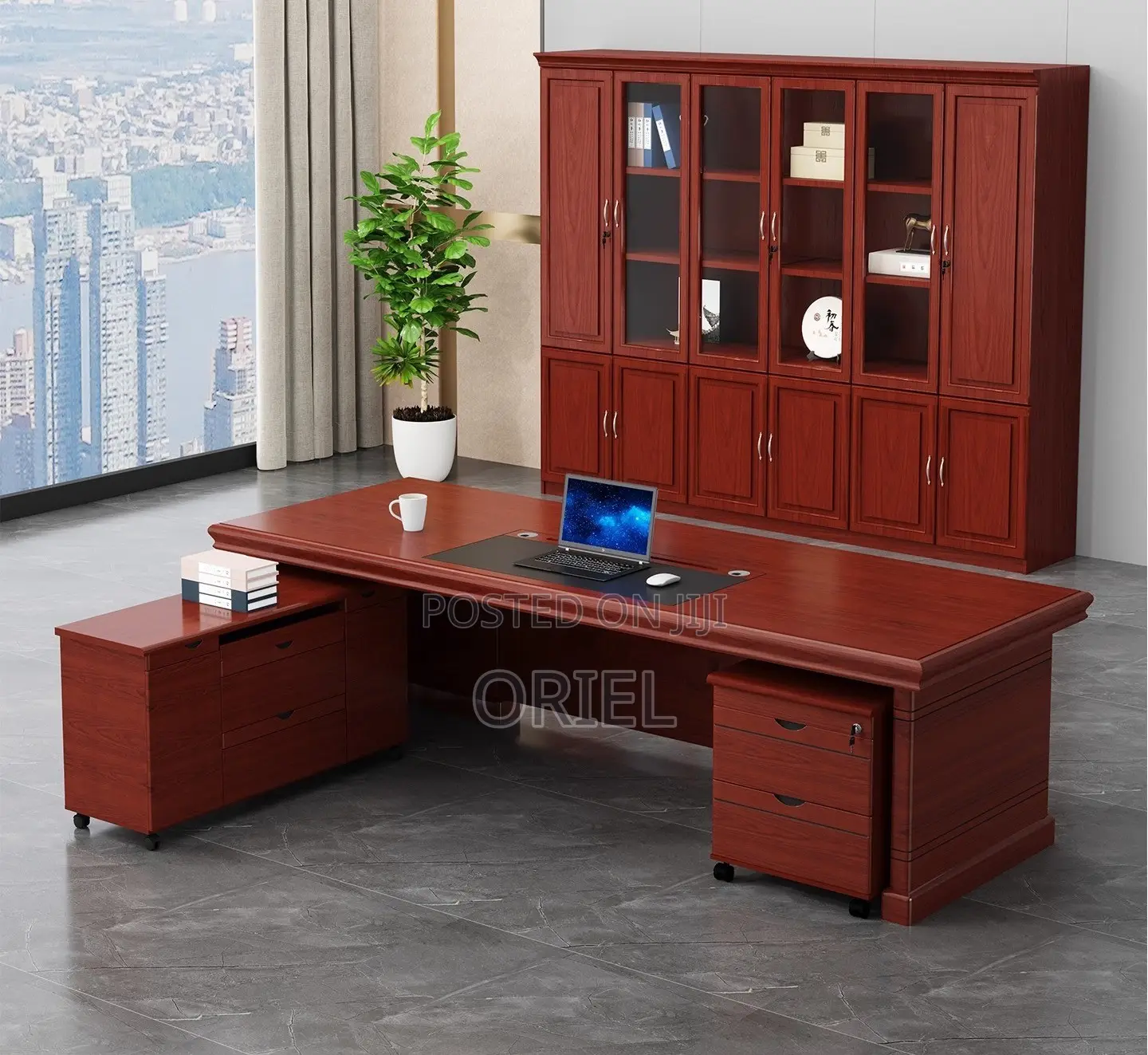 Modern Office Desk : 1.6m L-Shaped Mahogany Executive Desk