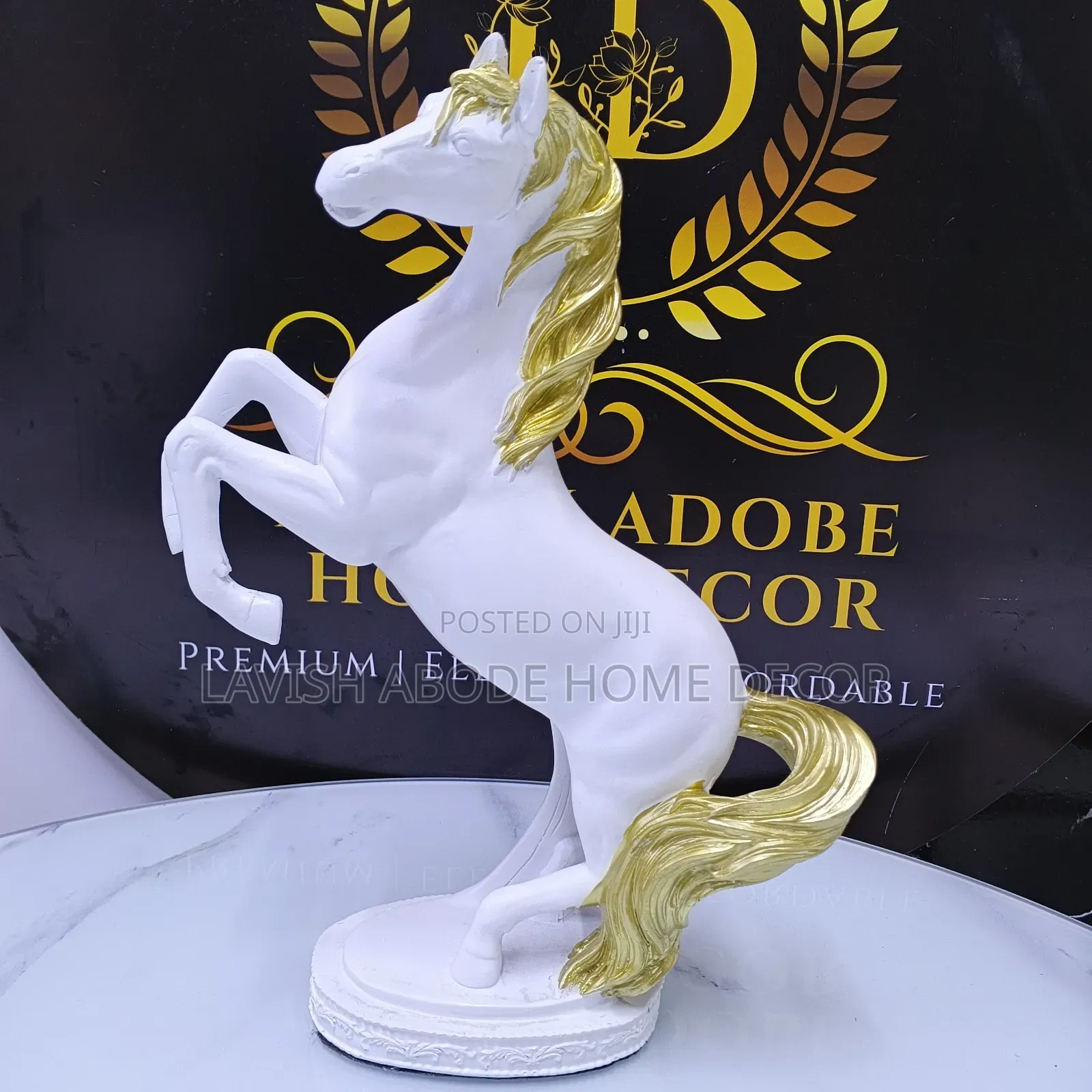 Decorative Horse Figurine White and Gold for Home and Office