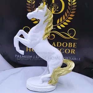 Decorative Horse Figurine White and Gold for Home and Office