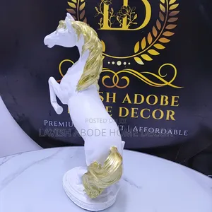 Decorative Horse Figurine White and Gold for Home and Office