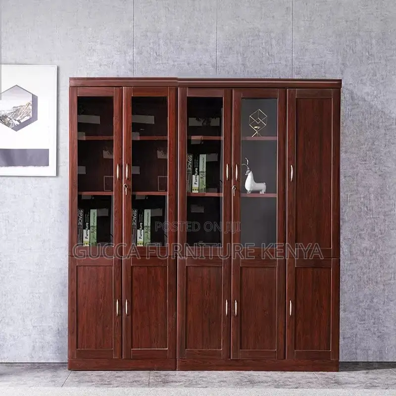 2-door Mahogany Glass Front Filling Cabinet