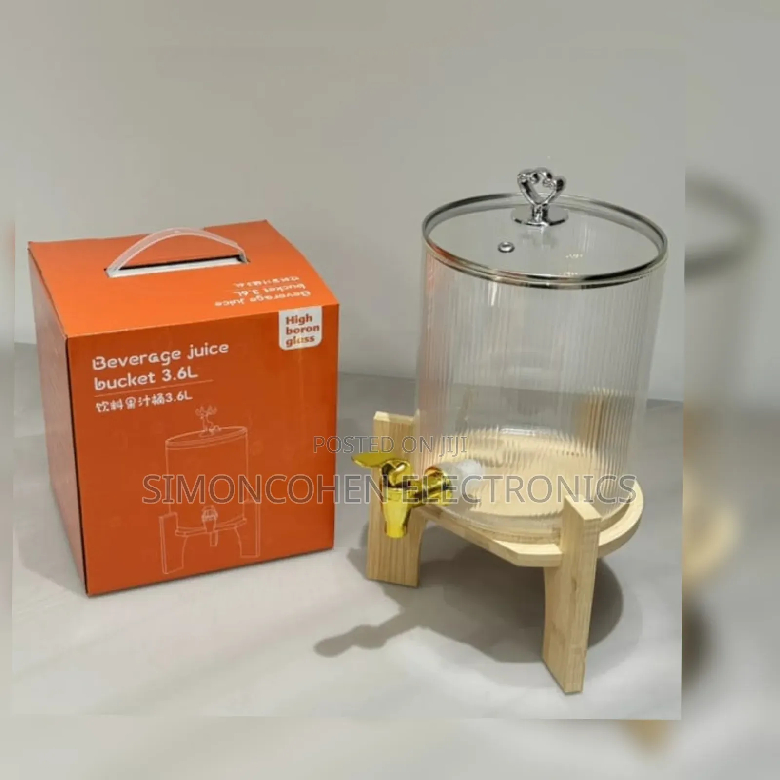 3.6l Ribbed Juice Dispenser With Bamboo Stand