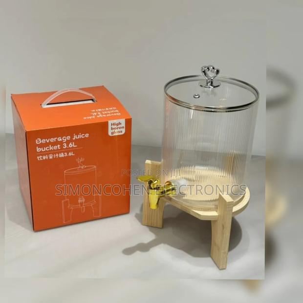 3.6l Ribbed Juice Dispenser With Bamboo Stand