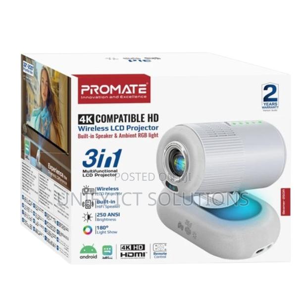 Promate Wireless Ultra Hd DLP Projector With Built-in Hifi Speaker
