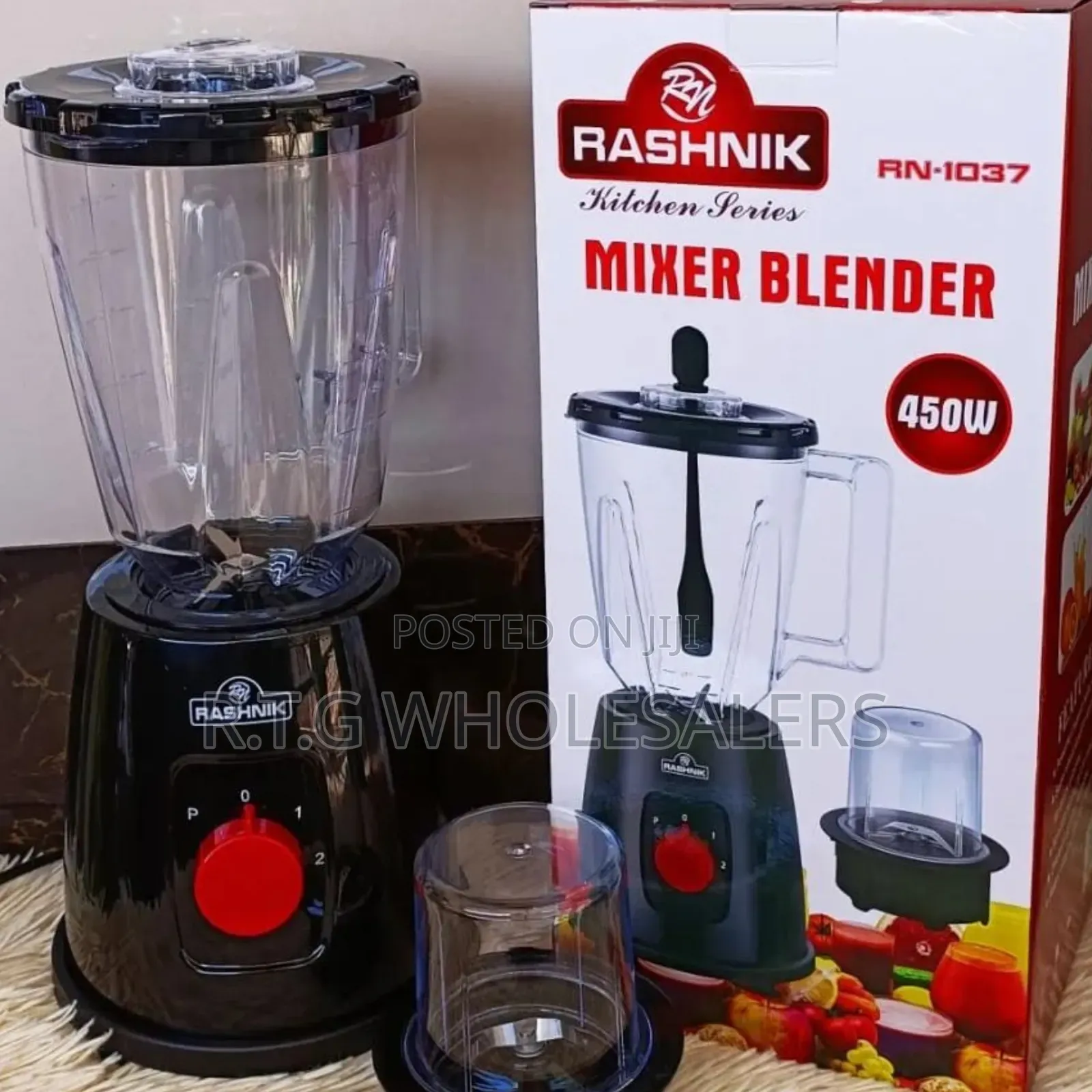 Rashnik 450w Blender + Grinder – Dual Function, Black/White