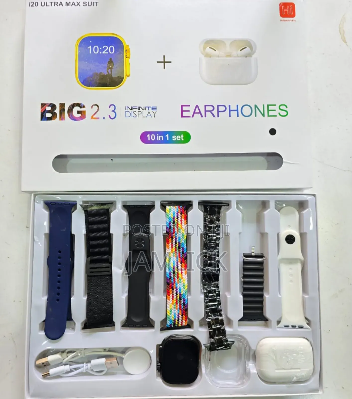 I20 10in Smart Watch + 7 Straps, Wireless Charging Earpods –Eg