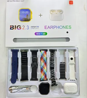 I20 10in Smart Watch + 7 Straps, Wireless Charging Earpods –Eg
