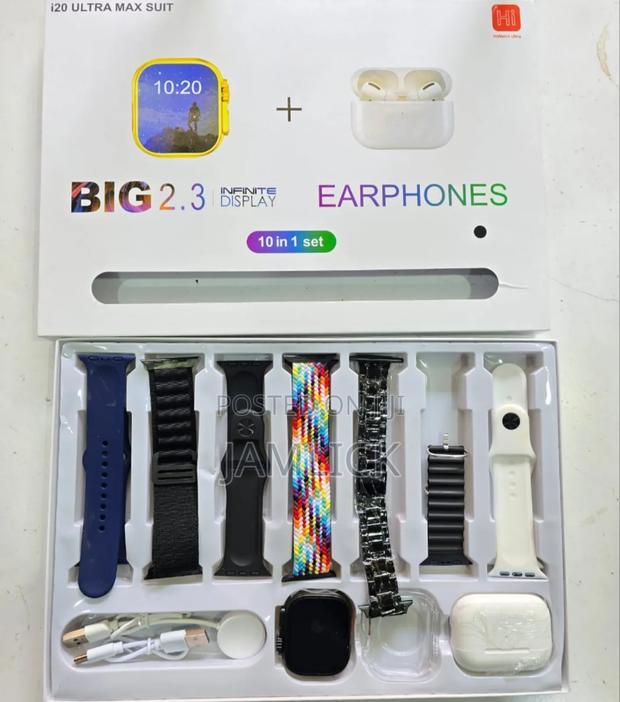 I20 10in Smart Watch + 7 Straps, Wireless Charging Earpods –Eg