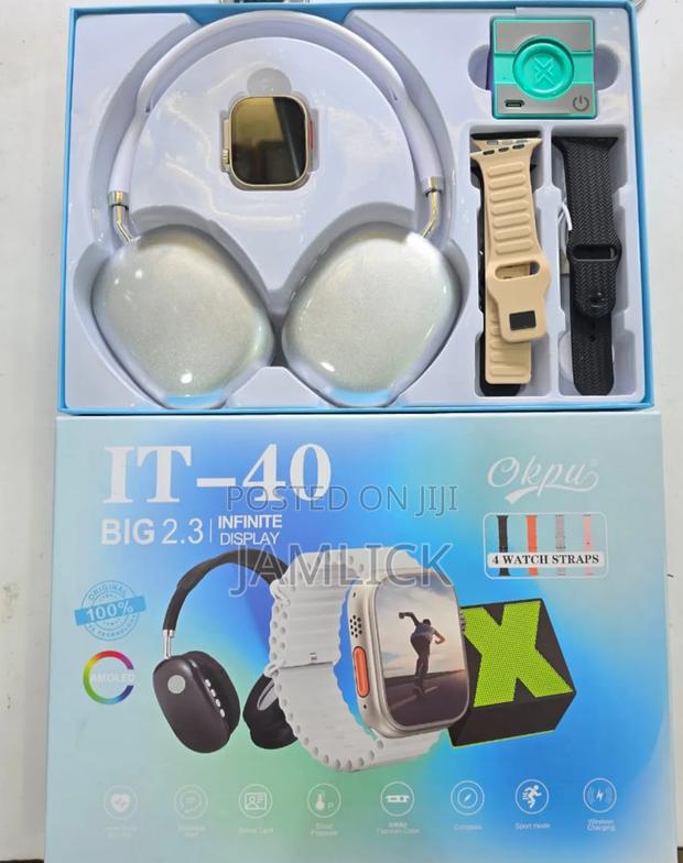 It40 Smart Watch + Headphones, 4 Straps Bluetooth Speaker – Eg